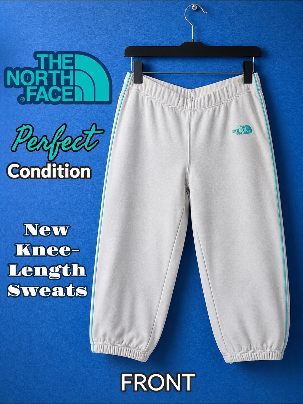New 🦋 The North Face Ultra Soft Knee-Length Sweats, Gray, Teal Stripes, Petite - Picture 4 of 16